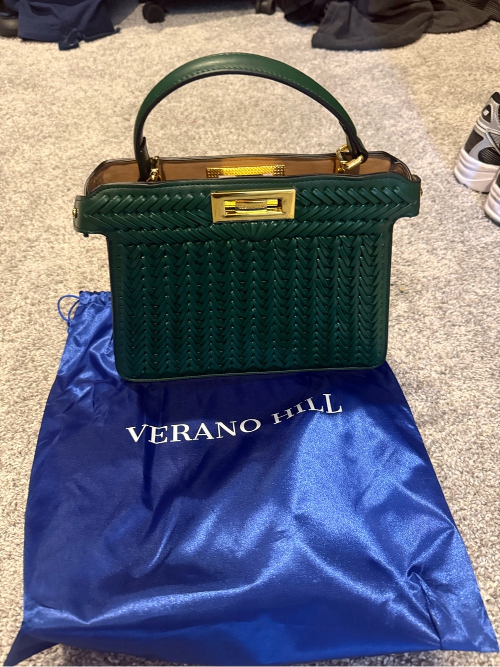 Verano Hill Green Woven Satchel with Gold Hardware